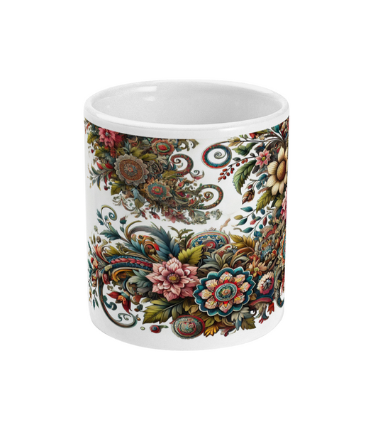 Bedrukte koffiemok met florale print en vrolijke bloemen 2.