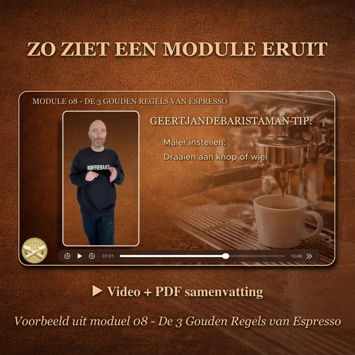 Preview van gratis online barista introductiemodule met video en pdf over beter espresso zetten thuis