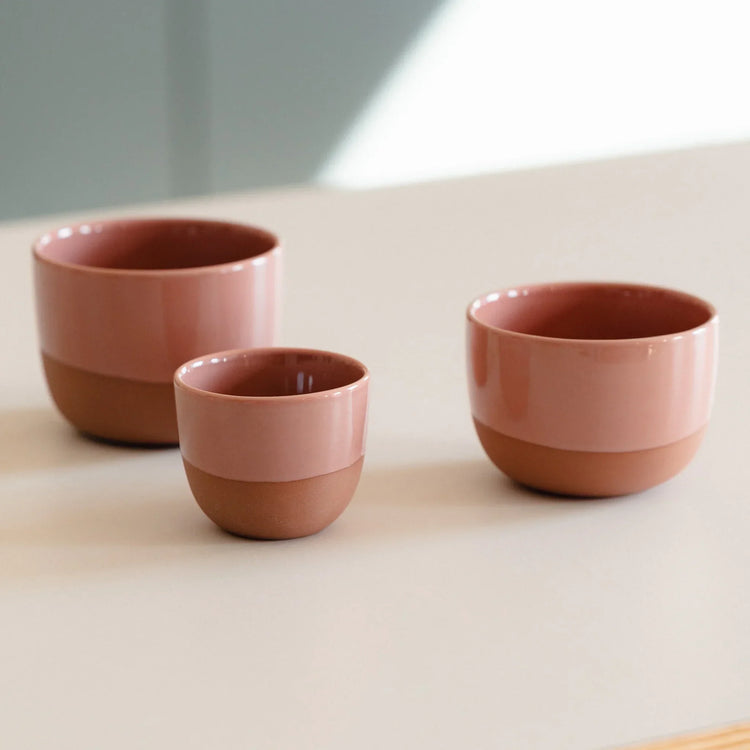 Terracotta roze Barista Essentials koffiekopjes voor espresso, cappuccino en latte in 60 ml, 180 ml en 250 ml voor thuisbarista’s met espressomachine