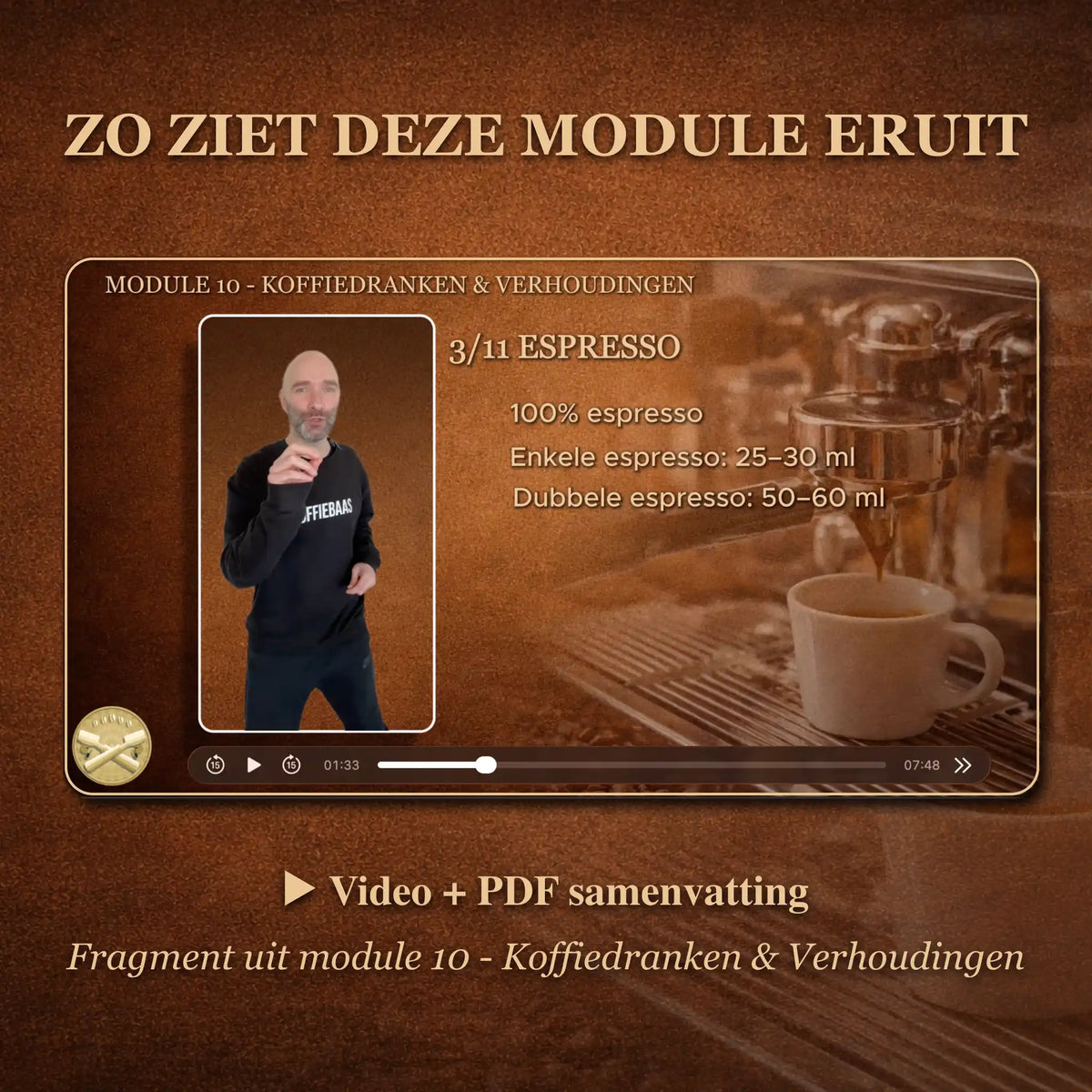 Preview van bonus barista module over koffiedranken verhoudingen die beschikbaar wordt na het schrijven van een review