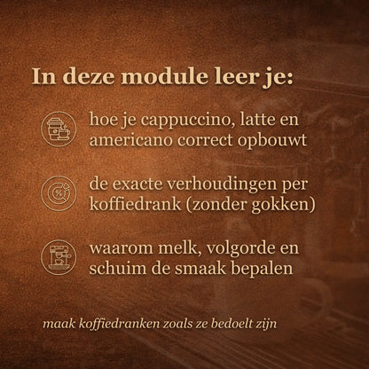 Overzicht van wat je leert in de bonusmodule koffiedranken verhoudingen die je ontvangt na het schrijven van een review
