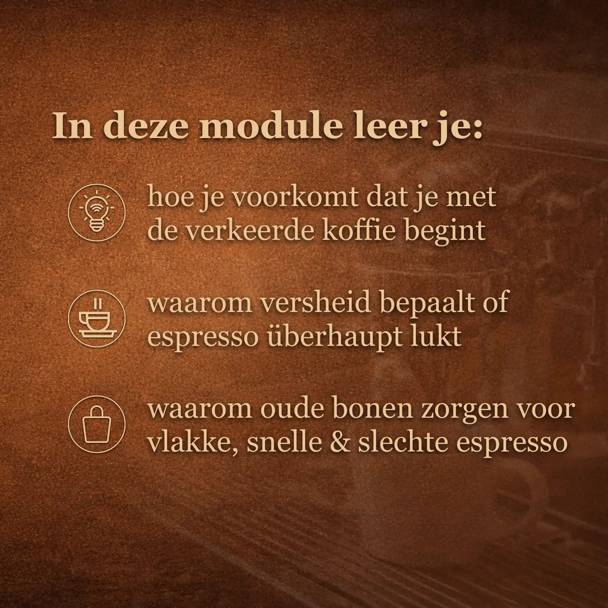 Overzicht van wat je leert over branddatum en versheid van koffiebonen en hoe dit crema smaak en extractie van espresso beïnvloedt