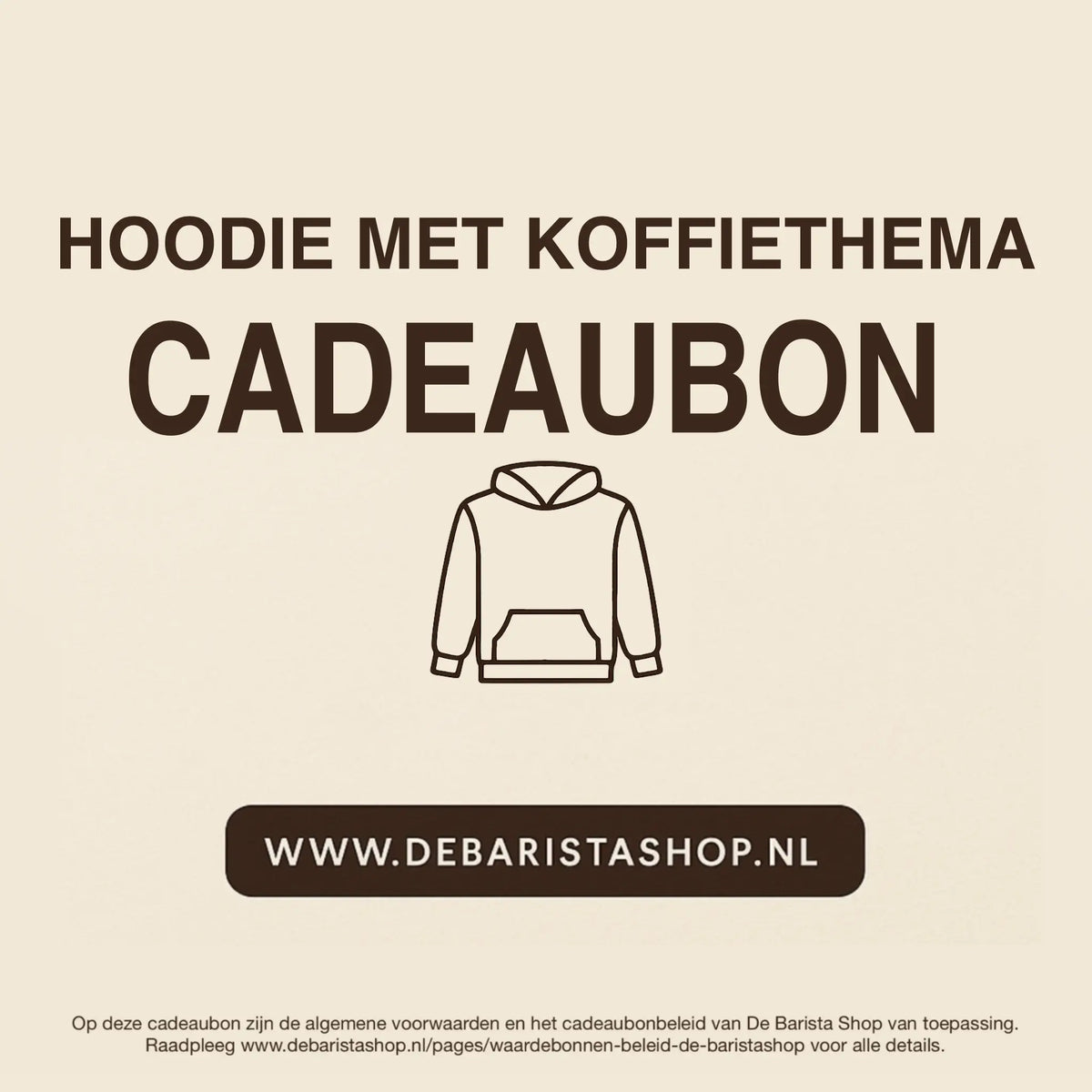 Digitale cadeaubon voor hoodie met koffiethema van De Barista Shop met minimalistisch hoodie icoon, perfect cadeau voor koffieliefhebbers – de online giftcard is inwisselbaar voor hoodies met koffieprints, art en opdrukken. Direct online te bestellen en te verzenden via debarista.com.
