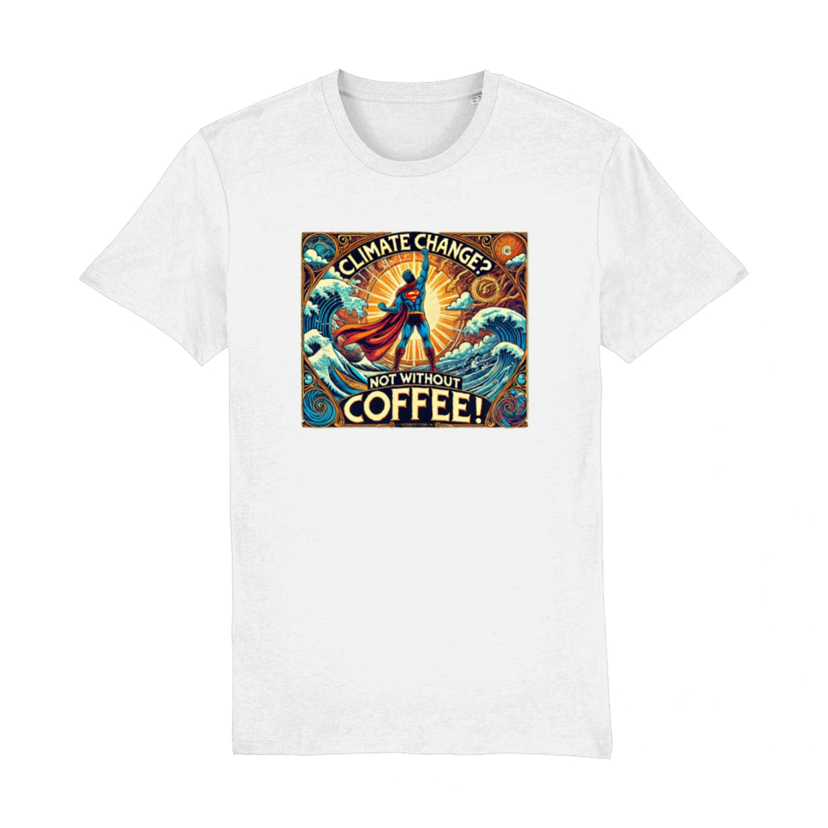 eco vriendelijk superheld klimaatverandering koffie design tshirt wit Barista Shop