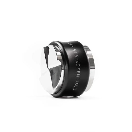 Zwarte 51 mm tamper en verdeler met RVS werkvlakken