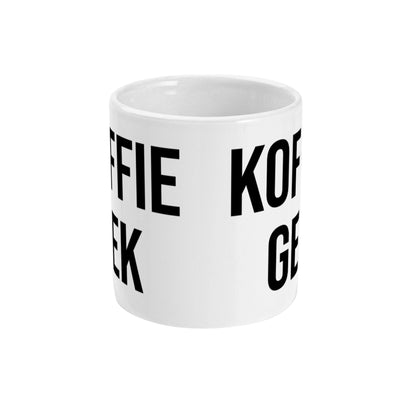 Originele koffiemok cadeau met humoristische opdruk 'Koffie Gek'.