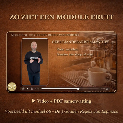Preview van gratis online barista introductiemodule met video en pdf over beter espresso zetten thuis