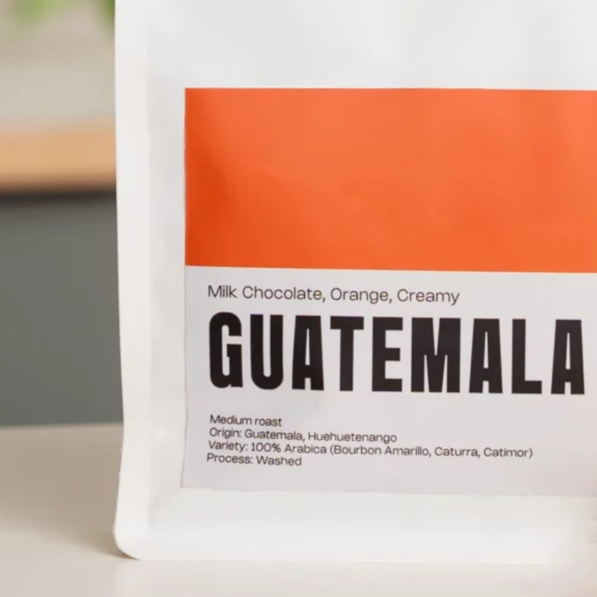 Detail van het etiket van de Guatemala koffiebonen