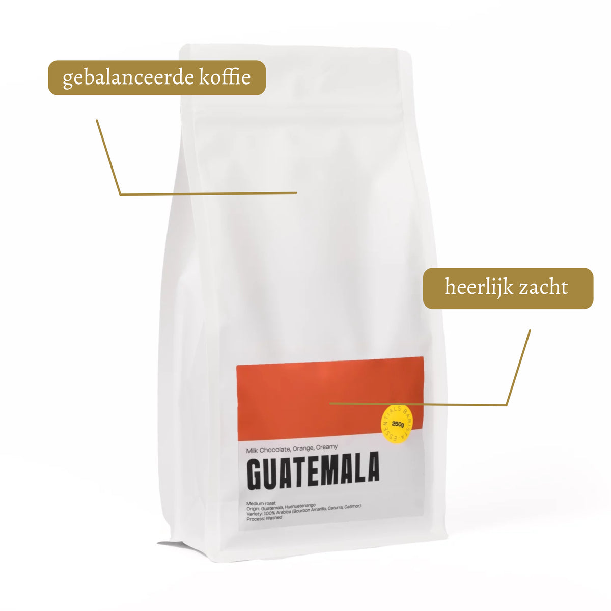Smaakprofiel van Guatemala Koffiebonen: chocolade, karamel en noten.