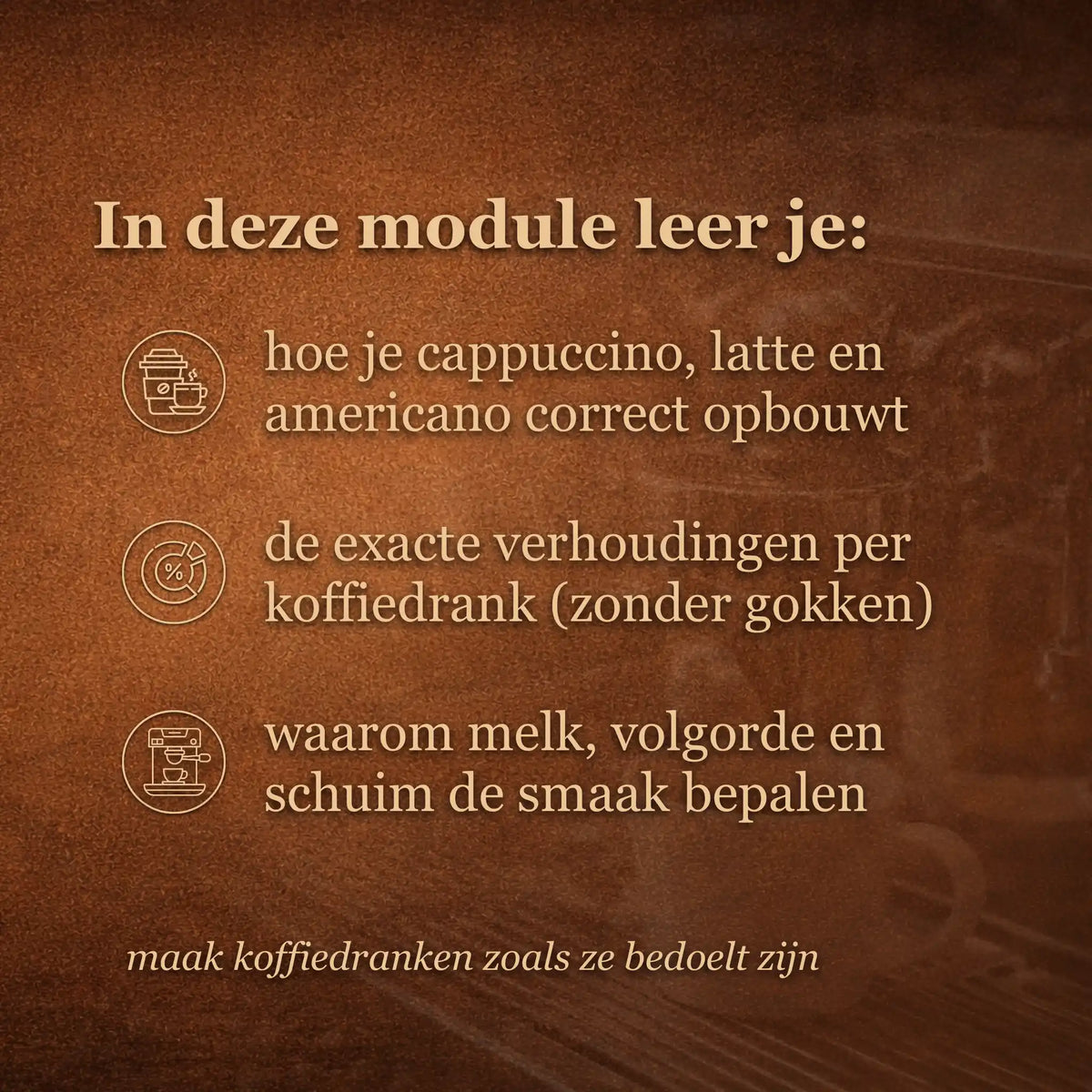 Overzicht van wat je leert over koffiedranken verhoudingen en hoe je cappuccino latte en americano correct opbouwt