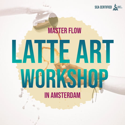 Logo van de Latte Art Workshop in Amsterdam met de titel van de training.