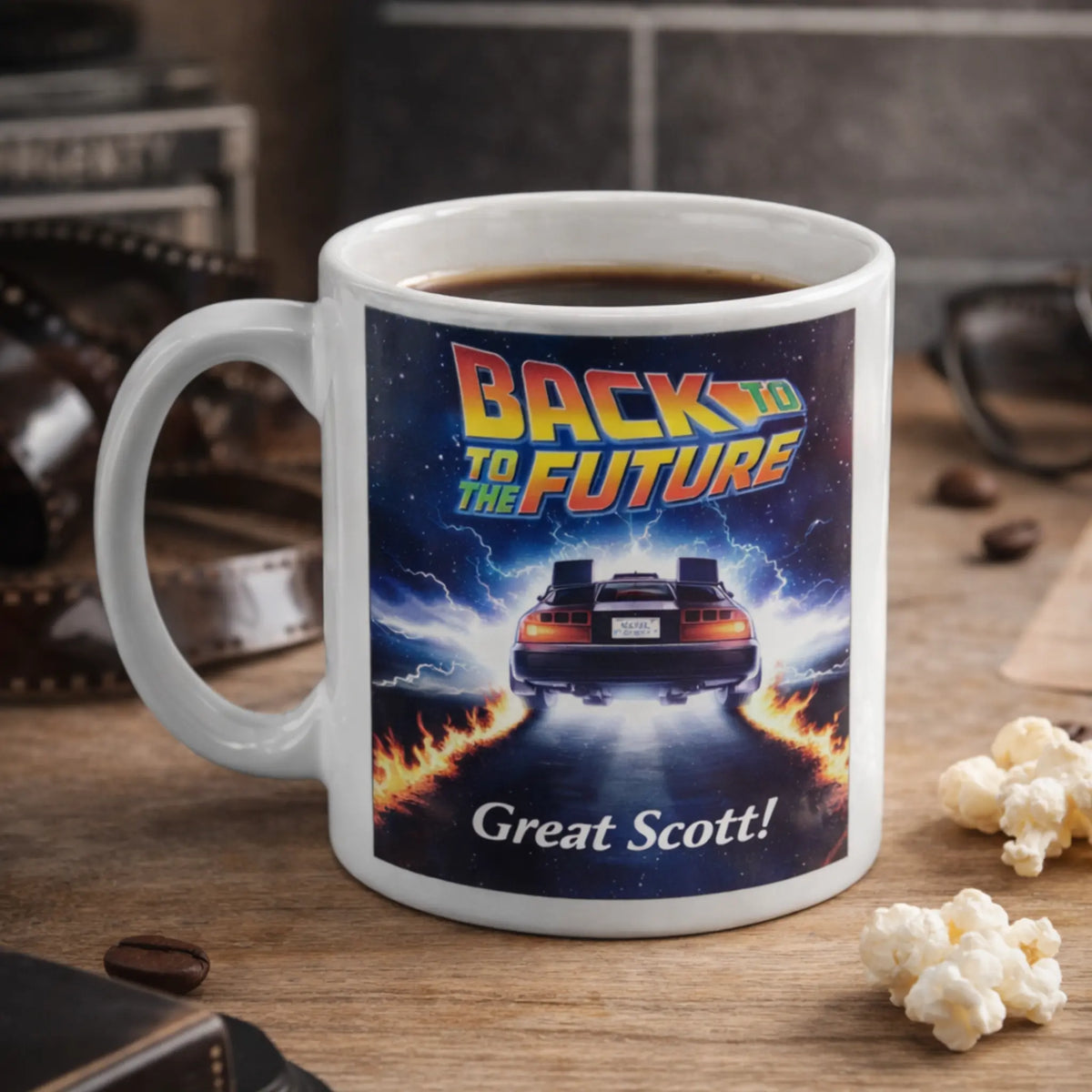 afbeelding van een mok met Back To The Future bedrukking. Laat je mok bedrukken en ontwerpen met je favoriete film of televisie serie.