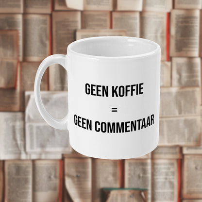 Origineel koffiecadeau met grappige tekst, verpakt en klaar om te geven.