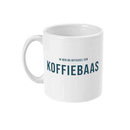 Persoonlijke koffie mok met naam en tekst ik ben nu officieel een koffiebaas