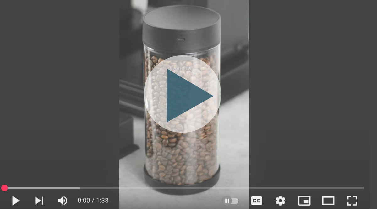 Automatische vacuum voorraadbus voor koffiebonen van Barista Essentials in 250g en 500g formaat – slimme opslagoplossing om koffiebonen langer vers te bewaren, met display, USB-C en luxe design.
