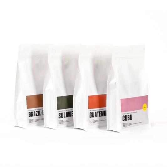 Voordeel verpakking van Cuba, Brazil, Sulawesi en Guatemala koffiebonen – perfect voor La Marzocco espressomachines.