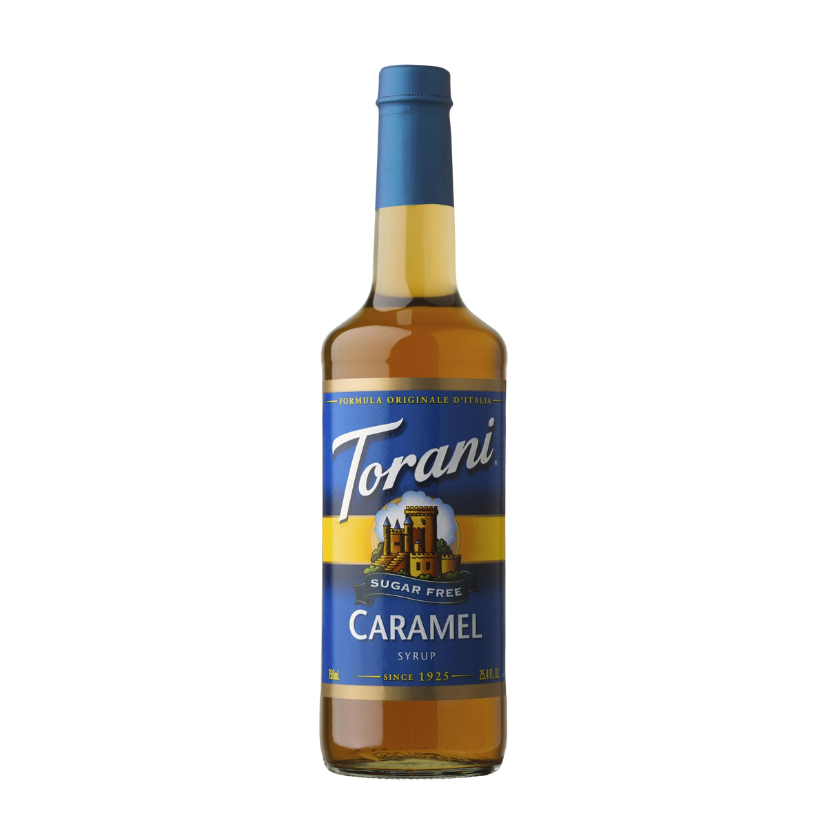 Geniet van de volle smaak van Torani Caramel Suikervrije Koffiesiroop (750 ml) – de perfecte suikervrije toevoeging voor je koffie!