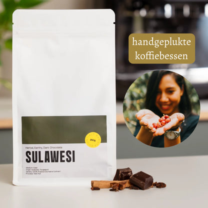 Zakje Sulawesi Indonesië koffie met USP: handgeplukte koffiebessen voor topkwaliteit.