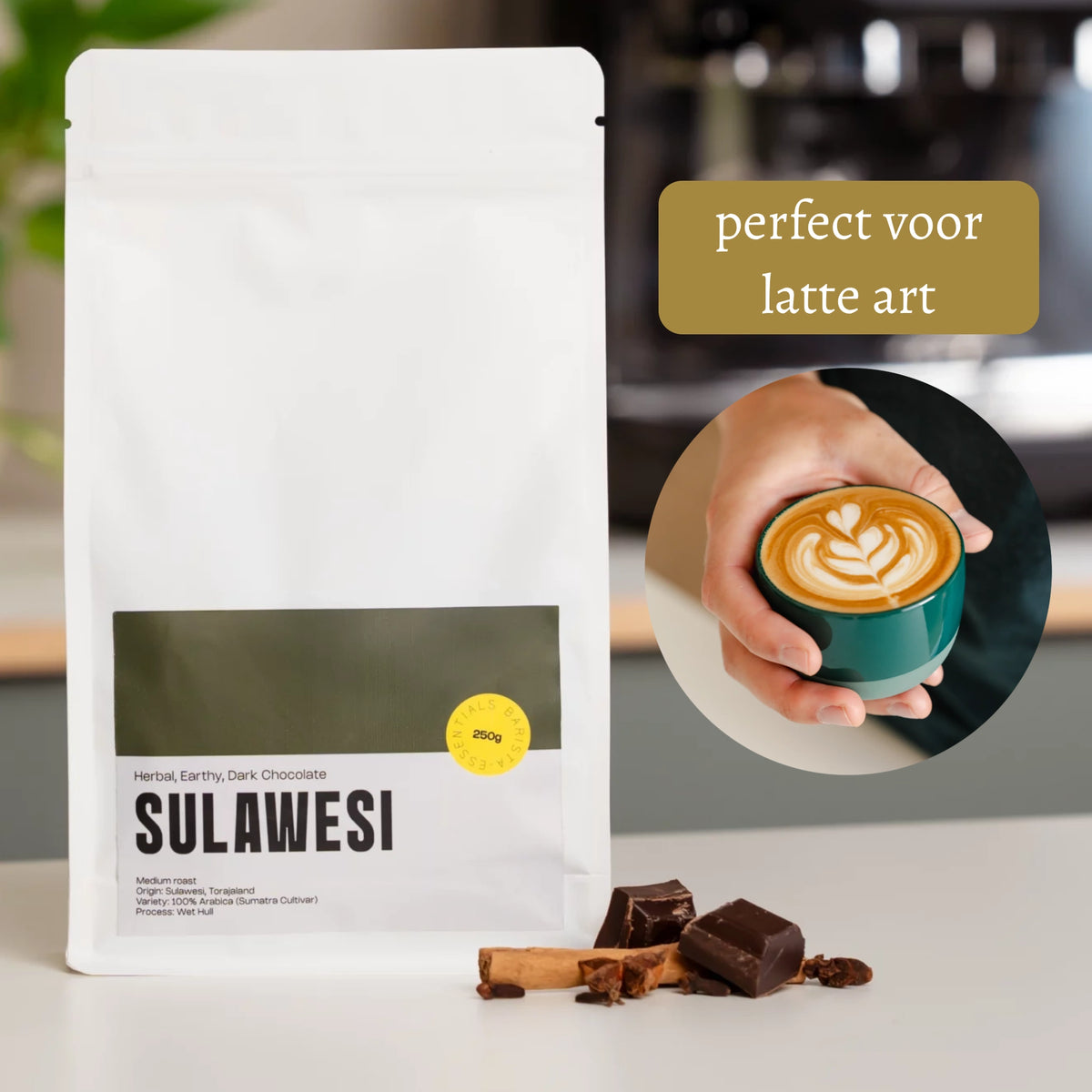 Zakje Sulawesi Indonesië koffie met USP: perfect voor latte art met romig microfoam.
