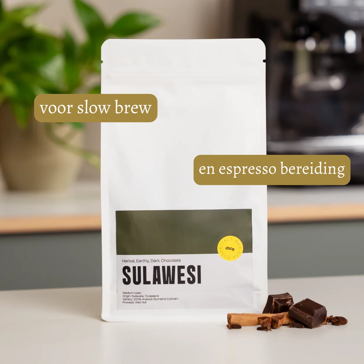 Zakje Sulawesi Indonesië koffie met USP’s: voor slow brew en espresso bereiding.