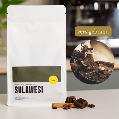 Zakje Sulawesi Indonesië koffie met USP: vers gebrand voor maximale aroma’s.