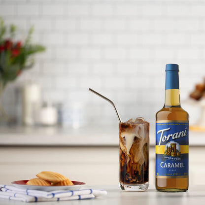 Upgrade je koffie met Torani Caramel Suikervrij – een romige karamelsiroop zonder suiker, perfect voor barista’s en thuisgebruik! 