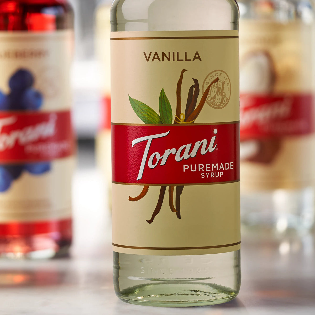 Torani PureMade Vanilla siroop gebruikt voor bij vers gebrande koffiebonen.
